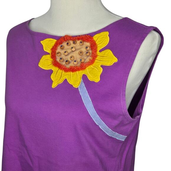 Vintage 90's Emma Tricot Purple Sunflower Tank Sleeveless Top Shirt Beaded Artsy - Picture 2 of 8